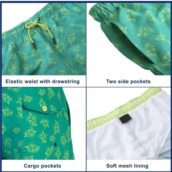 Men's Turtle Print Swim Trunks Size XL - Picture 4 of 9